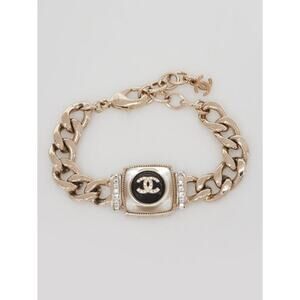 Chanel Gold Metal Crystal Interlocking CC Chunky Chain Bracelet